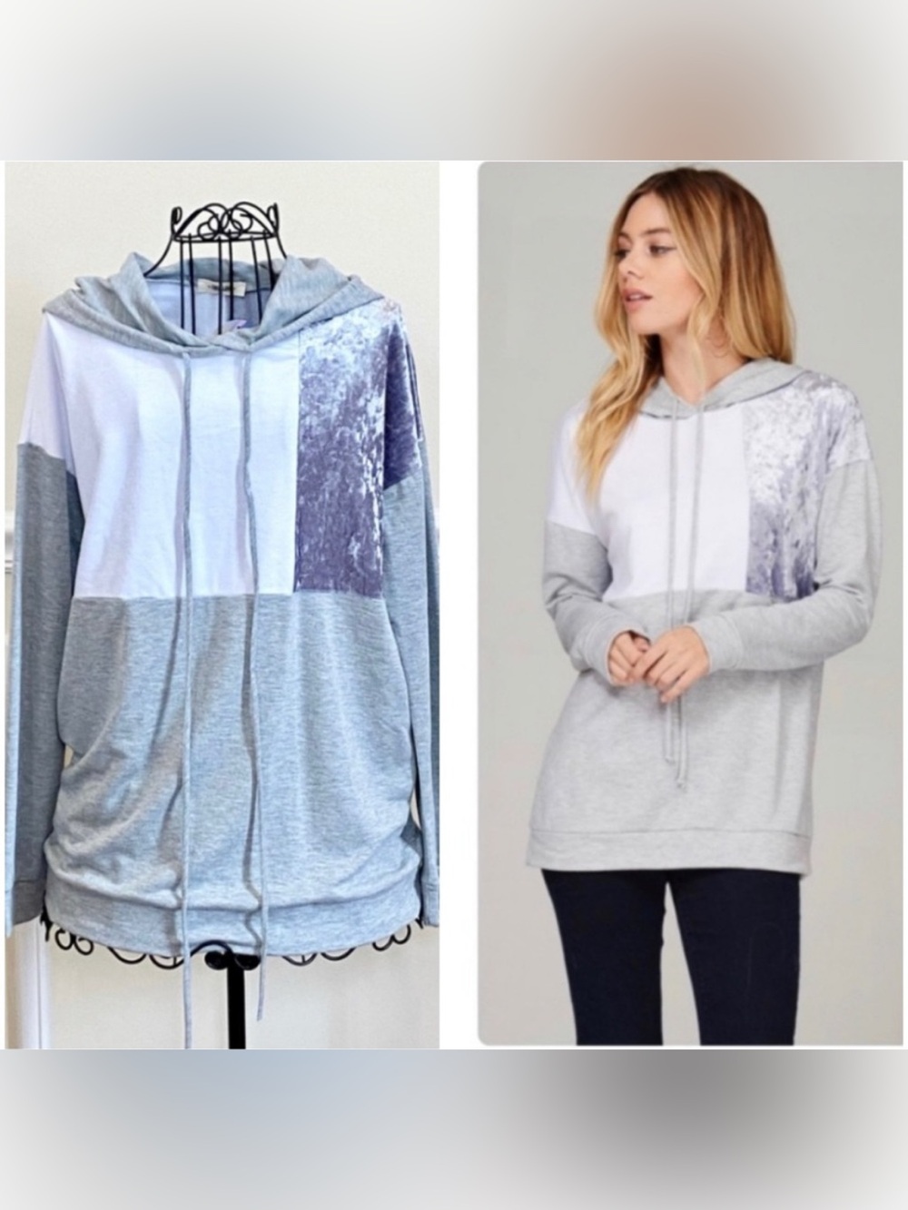 First Love Mixed Material Hooded Top